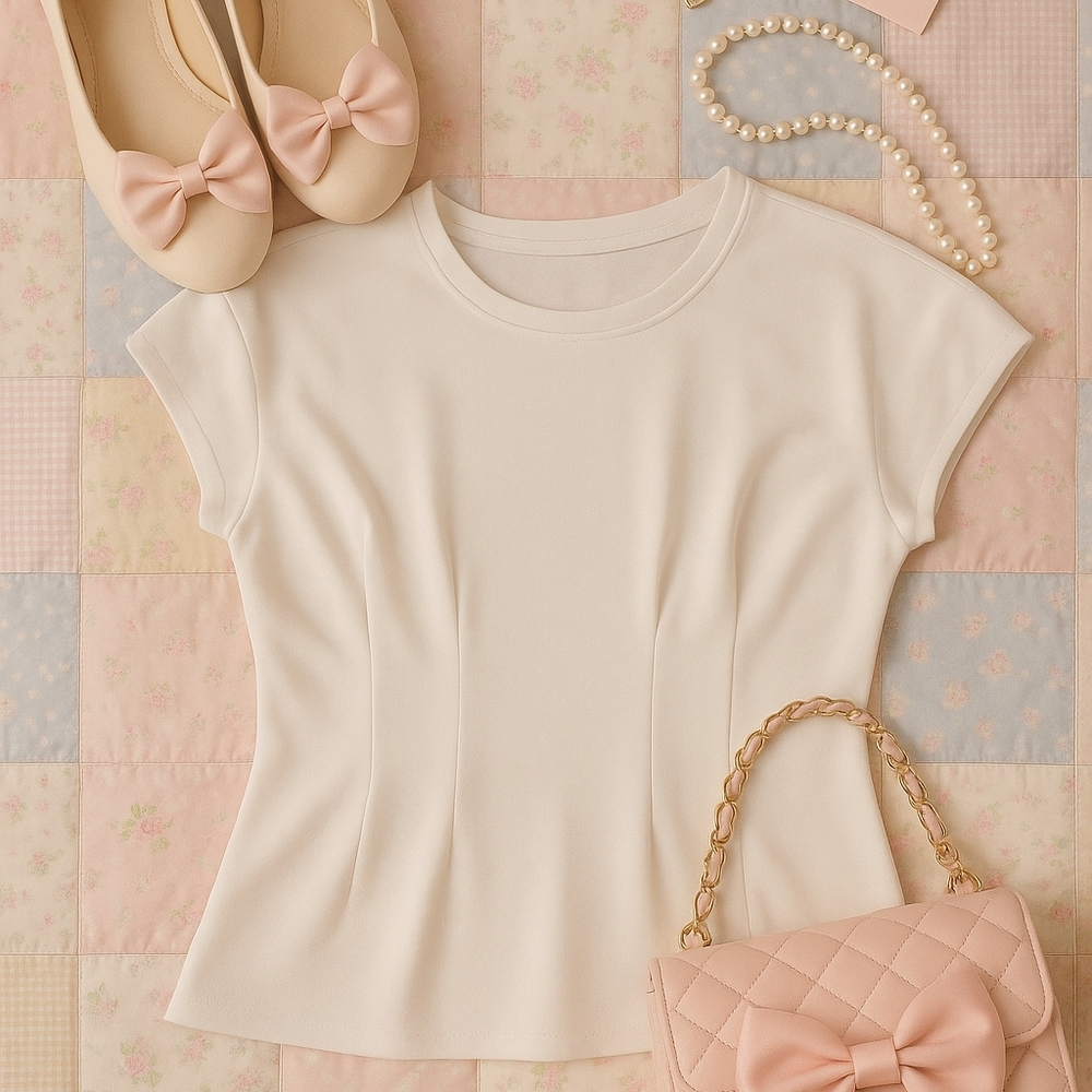 Chic Cream Short Sleeve Women's Top